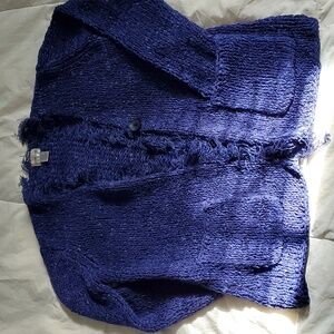 Chicos linen blend one button sweater jacket eyelash trim